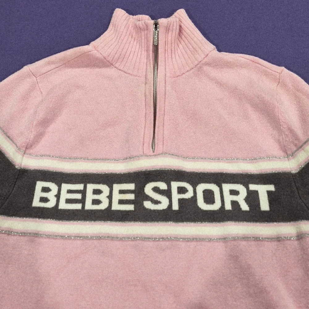 Bebe Sport Logo Light Pink/Taupe Turtle Neck Sweater - XS/Petites. - Picture 3 of 6